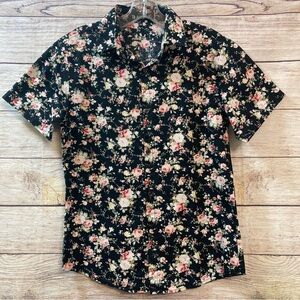Allegra K Men’s Floral Button Front Short Sleeve Shirt Casual Size 34